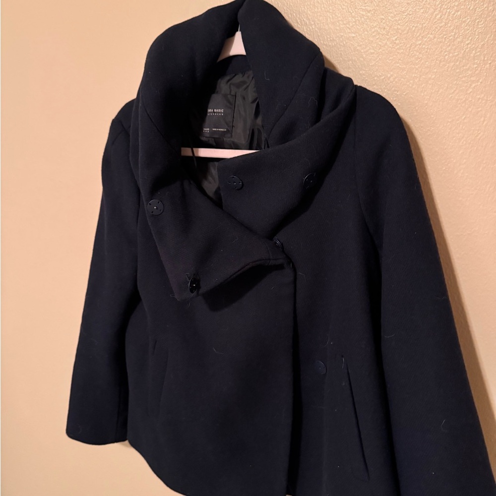 Zara Navy Double-Breasted Pea Coat